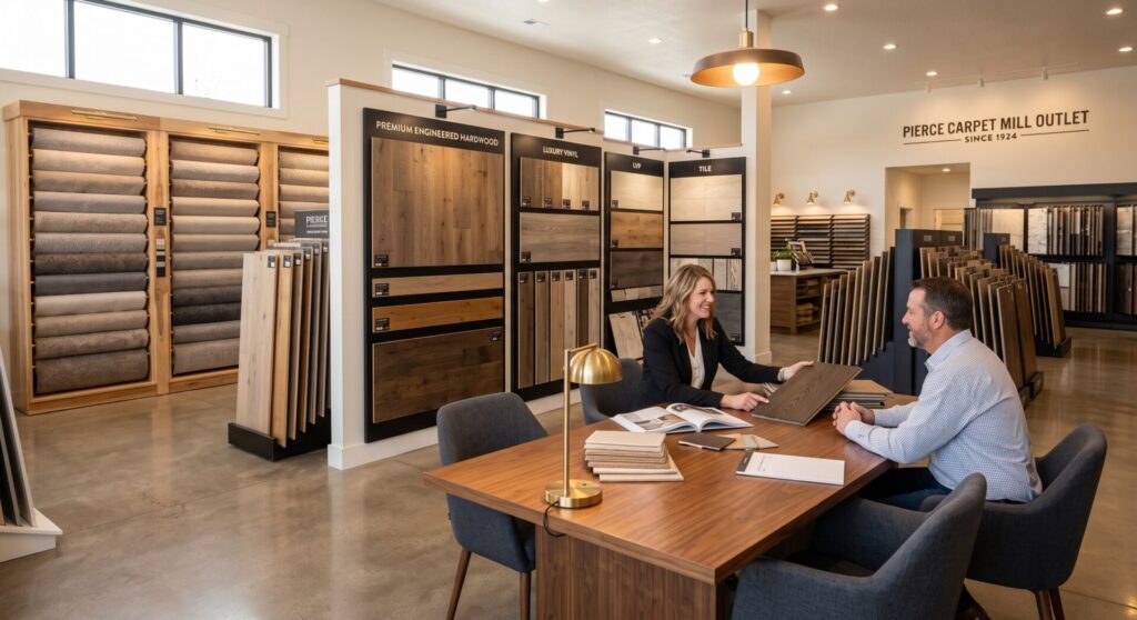 Pierce Carpet Mill Outlet flooring showroom on Dewey Blvd in Butte Montana.