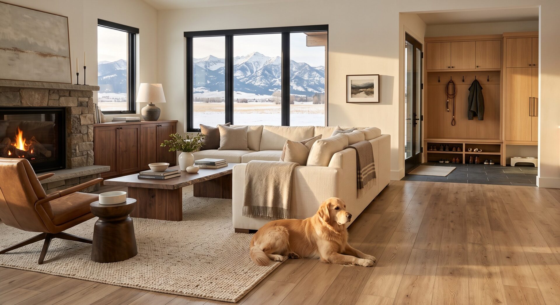 pet-friendly LVP flooring in a Bozeman Montana home with a large dog.