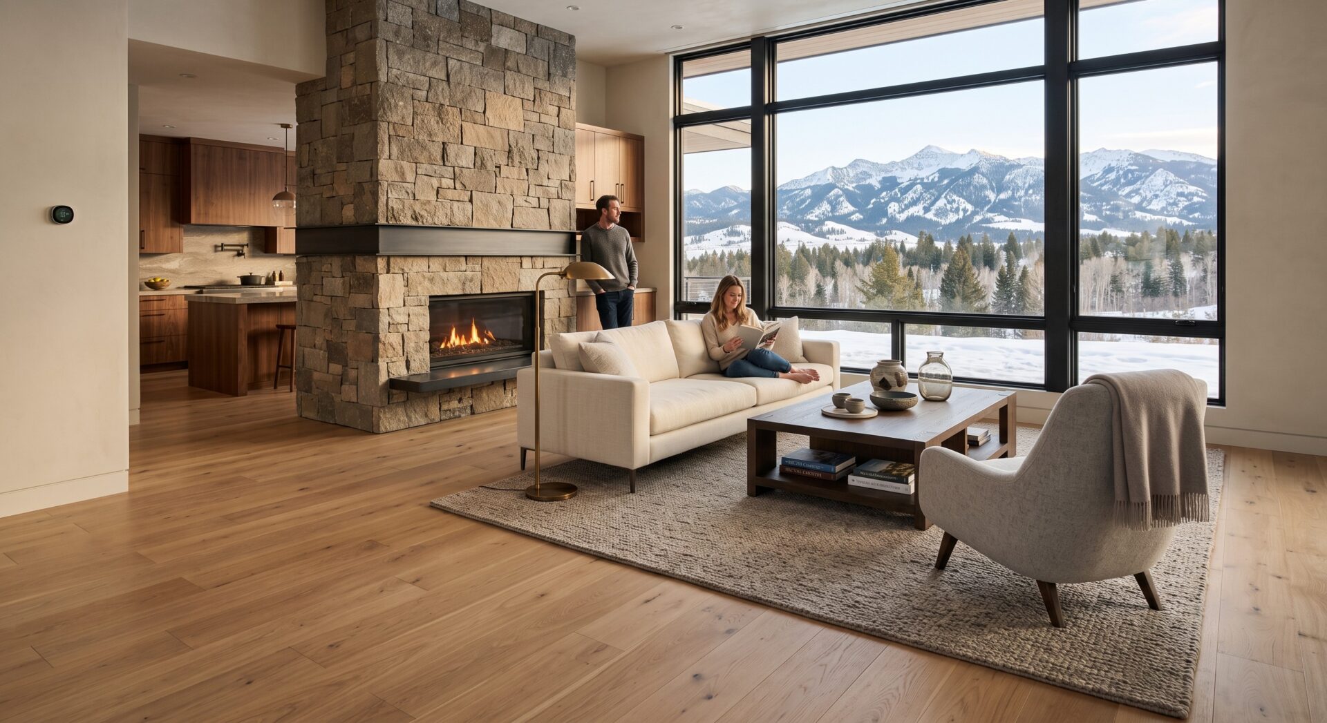 engineered hardwood flooring installed over radiant heat in a Bozeman Montana home.