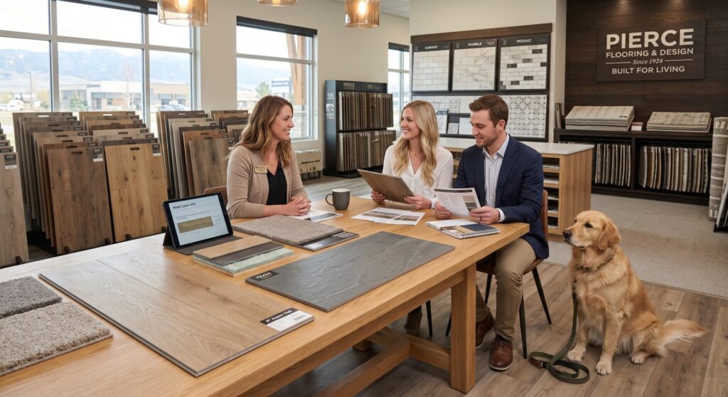 Pierce Carpet Mill Outlet flooring showroom on Huffine Lane in Bozeman Montana.