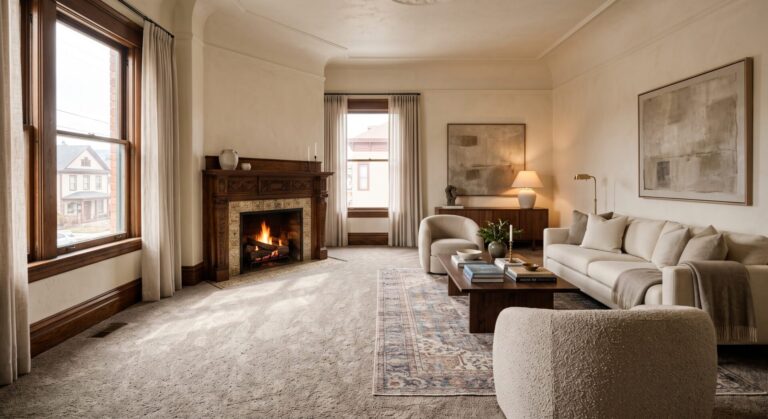 new carpet installed in a century-old Butte Montana home with uneven floors.