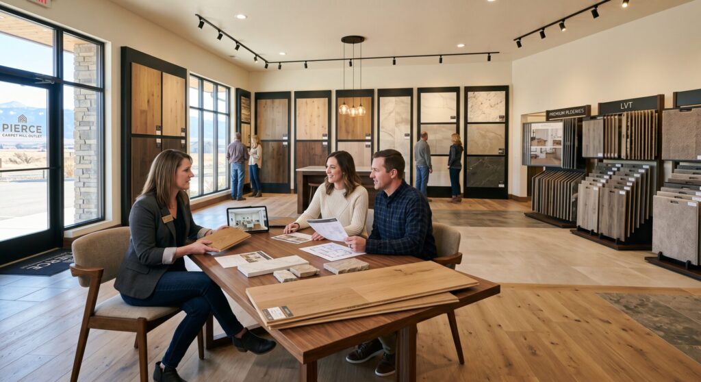 Pierce Carpet Mill Outlet flooring showroom on Huffine Lane Bozeman Montana.