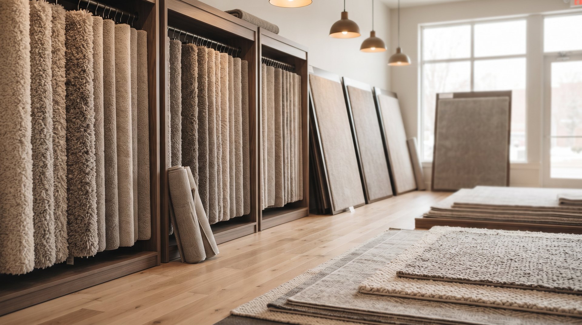 carpet sample display at Pierce Carpet Mill Outlet showroom on Dewey Blvd in Butte Montana.