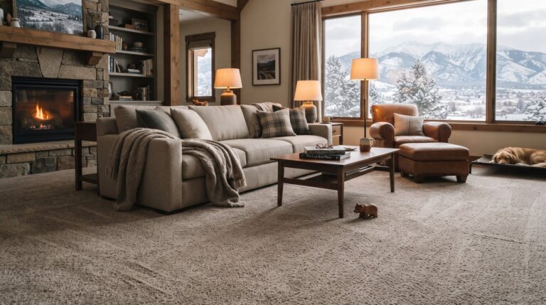 durable nylon carpet in a Butte Montana living room during the winter heating season.