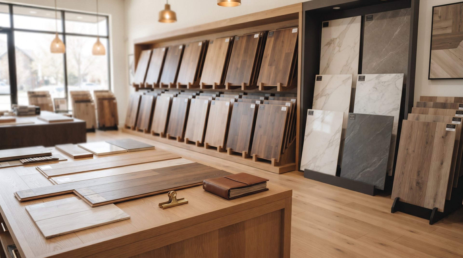 waterproof flooring samples at Pierce Carpet Mill Outlet showroom on Huffine Lane Bozeman Montana.